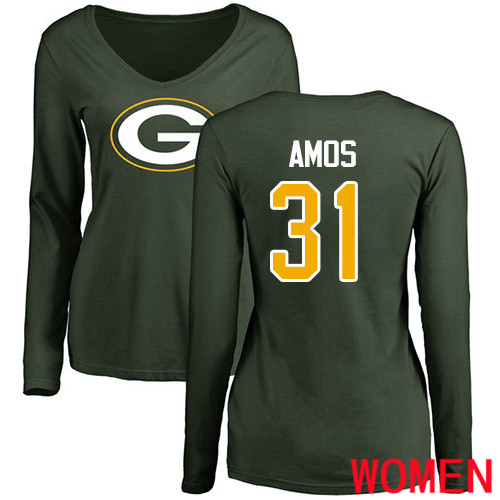 Green Bay Packers Green Women #31 Amos Adrian Name And Number Logo Nike NFL Long Sleeve T Shirt->nfl t-shirts->Sports Accessory